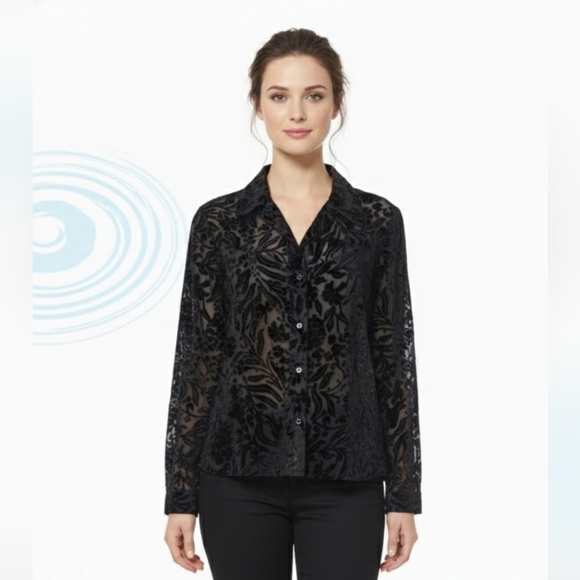 Emma James Tops - Emma James Blouse Black Velour Flocked Goth Whimsigoth Grunge 12